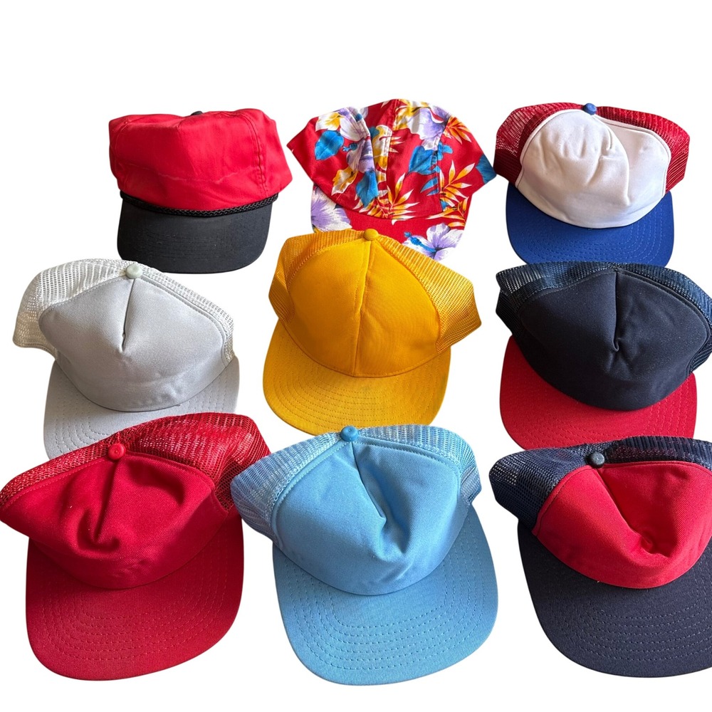 Vintage Trucker Hat Lot 9pc Blank New Era Snapback Mesh Rope Hat‎